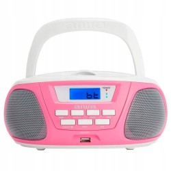 OUTLET BOOMBOX RADIOODTWARZACZ CD/MP3 BT Aiwa BBTU-300PK biało różowy OPIS