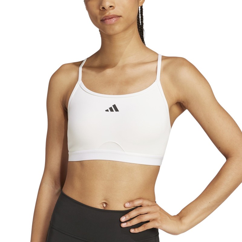 Outlet Stanik sportowy adidas Aeroreact Training 3 Stripes r. S biały OPIS