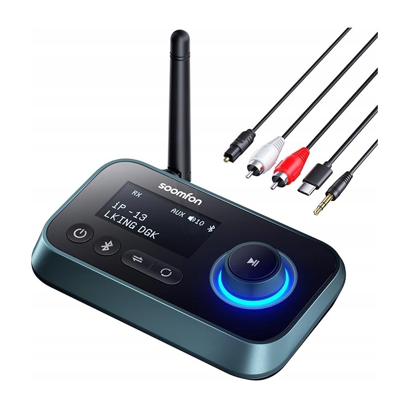 Adapter audio Bluetooth 5.0 SOOMFON nadajnik-odbiornik 3w1 z ekranem OPIS