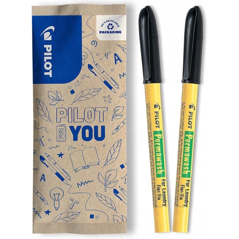 PILOT Permawash markery do tekstyliów zestaw 2 sztuk czarne cienkie