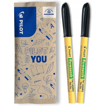 PILOT Permawash markery do tekstyliów zestaw 2 sztuk czarne cienkie