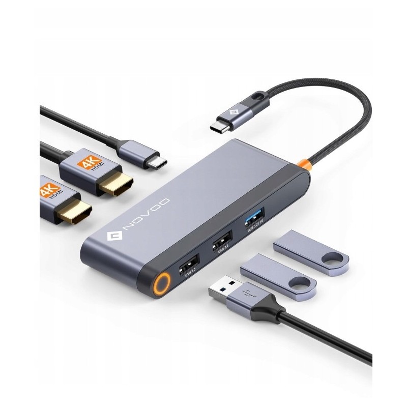 Outlet Stacja dokująca usb c 6 w 1 Novoo RM6F PD Plug and Play 100 W RJ45