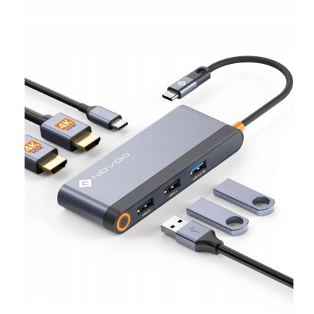 Outlet Stacja dokująca usb c 6 w 1 Novoo RM6F PD Plug and Play 100 W RJ45