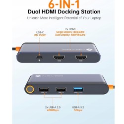 Outlet Stacja dokująca usb c 6 w 1 Novoo RM6F PD Plug and Play 100 W RJ45