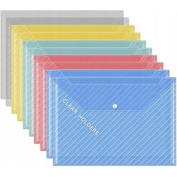 Zestaw 10 kolorowych plastikowych teczek A4 z zatrzaskiem na dokumenty OPIS