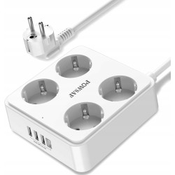 Outlet POWSAF Czteroosobowy przedłużacz z czterema portami ładowania USB
