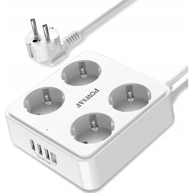Outlet POWSAF Czteroosobowy przedłużacz z czterema portami ładowania USB