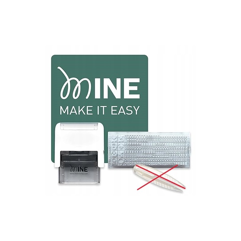 Kompaktowy znacznik do ubrań i książek Mine Stamp personalizowany OPIS