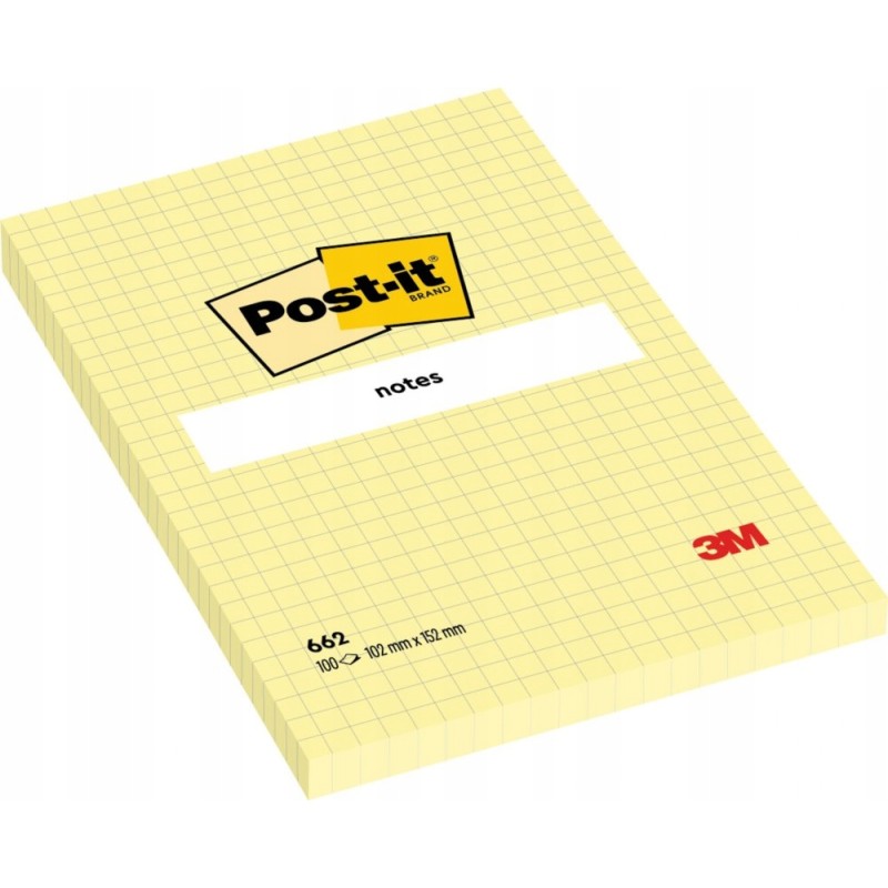 Karteczki samoprzylepne Post-it 100 kartek 102mm x 152mm w kratkę żółte