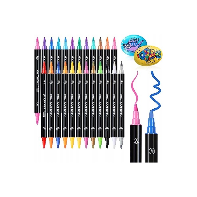 Pisaki akrylowe Diboniur 23 sztuki z podwójną końcówką do kolorowania OPIS