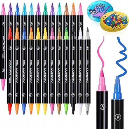 Pisaki akrylowe Diboniur 23 sztuki z podwójną końcówką do kolorowania OPIS