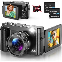 Kompaktowy aparat cyfrowy 48 MP z autofokusem 4K ekran 180° 16x zoom OPIS