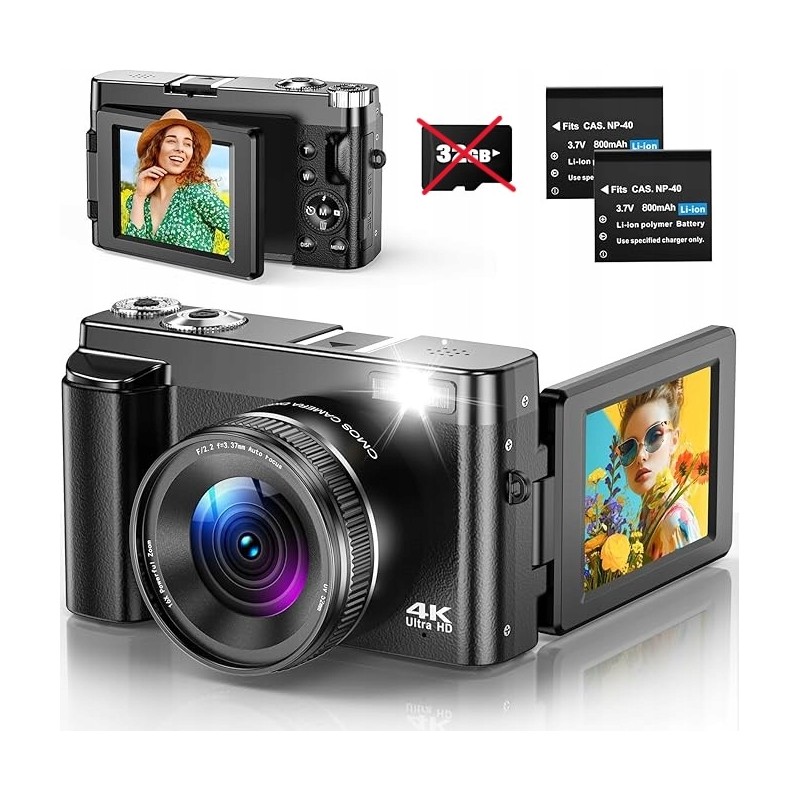 Kompaktowy aparat cyfrowy 48 MP z autofokusem 4K ekran 180° 16x zoom OPIS