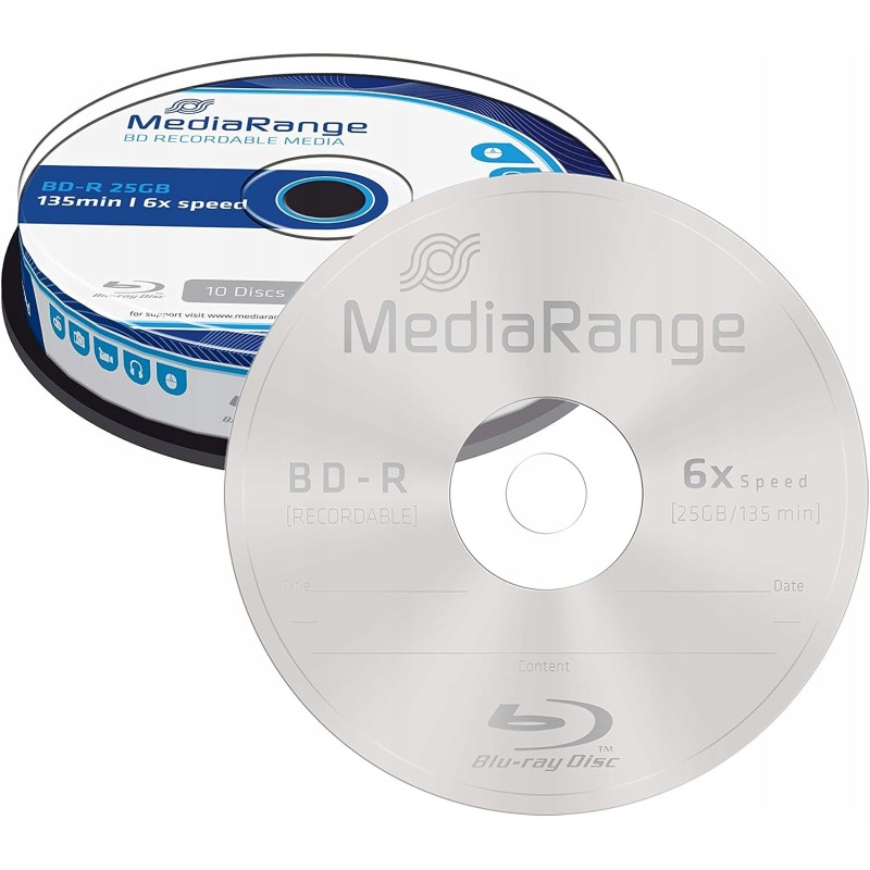 Outlet Płyta Blu-ray MediaRange BD-R poj. 25 GB opak 10szt zapis do 6x