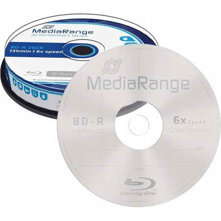 Outlet Płyta Blu-ray MediaRange BD-R poj. 25 GB opak 10szt zapis do 6x