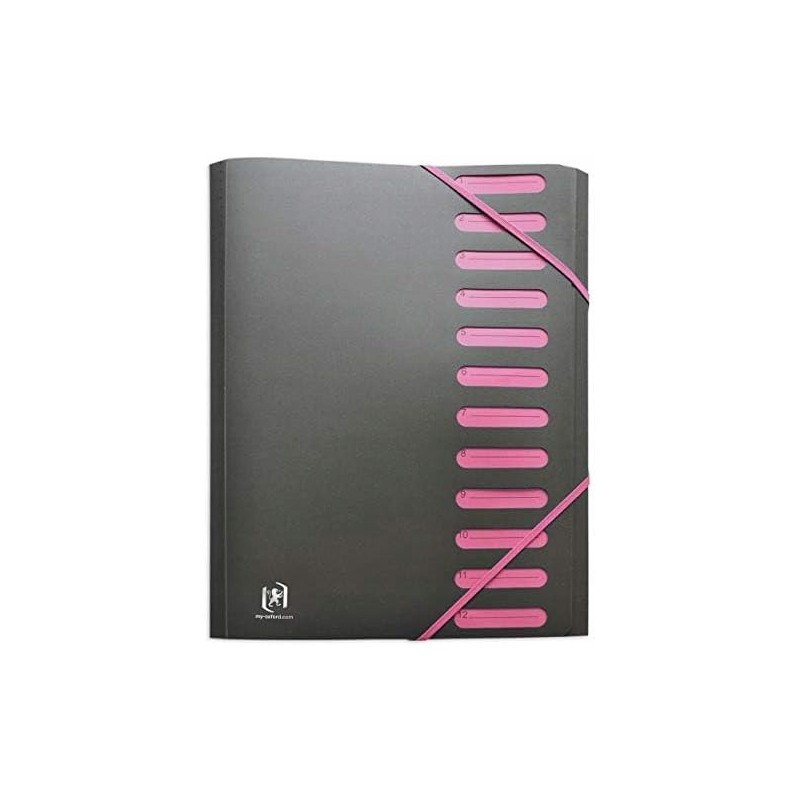 Outlet Segregator Oxford zamknięcie na gumkę 12 przegródek czarno różowy