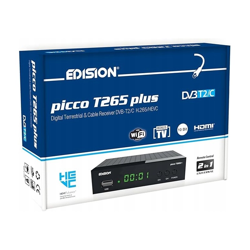 Outlet Dekoder Edision picco T265 plus czarny DVB-T2/C H.265/HEVC do tv
