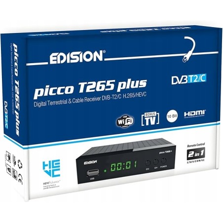 Outlet Dekoder Edision picco T265 plus czarny DVB-T2/C H.265/HEVC do tv