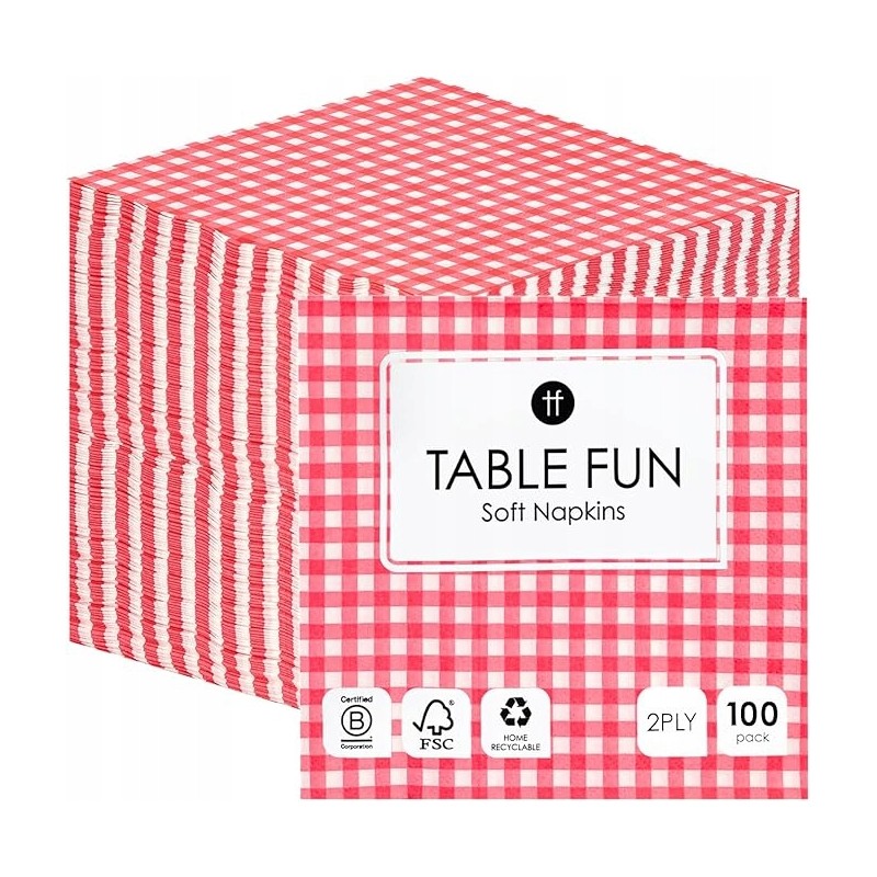 Outlet Papierowe serwetki Talking Tables 33x33 cm w czerwoną kratkę 100
