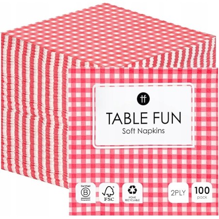 Outlet Papierowe serwetki Talking Tables 33x33 cm w czerwoną kratkę 100