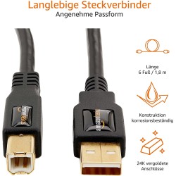 AmazonBasics 7HUA kabel USB długość kabla 1,8 m 2.0 USB A USB B do drukarki