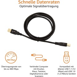 AmazonBasics 7HUA kabel USB długość kabla 1,8 m 2.0 USB A USB B do drukarki