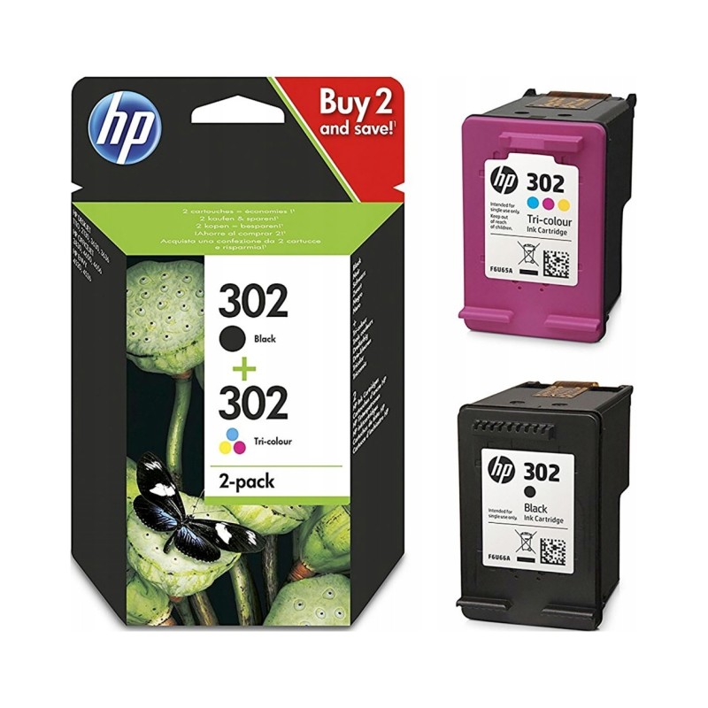 Outlet Oryginalny zestaw 2pack Hp 302 czarny + kolor X4D37AE poj. 7.5 ml