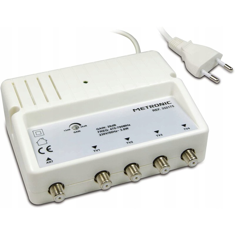 Wzmacniacz wewnętrzny UHF Metronic 332175 14,5 x 11 x 5 cm napięcie 230 V