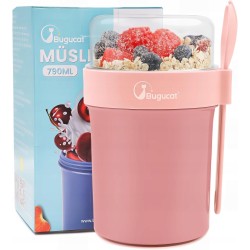 Kubek pojemnik Bugucat To Go różowy szczelny 760ml+230ml na musli śniadanie