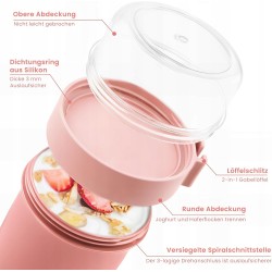 Kubek pojemnik Bugucat To Go różowy szczelny 760ml+230ml na musli śniadanie