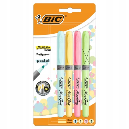 3 SZT. BIC HIGHLIGHTER GRIP ZAKREŚLACZ FLAMASTRY PASTELOWE kolory OPIS
