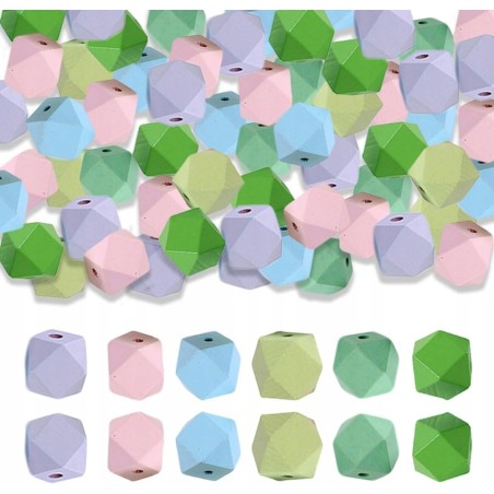 Outlet Kolorowe drewniane koraliki 60 drewnianych kulek ośmiokątne 20 mm