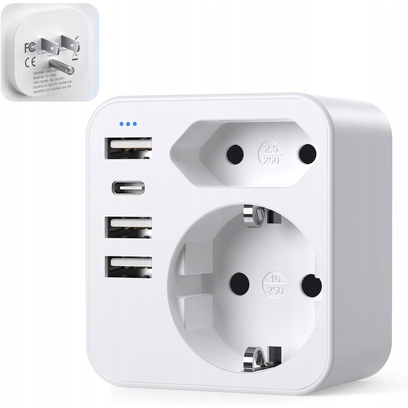 Outlet Adapter SP-175D4C wtyczki 6 w 1 z Francji na USA / DE kompaktowy