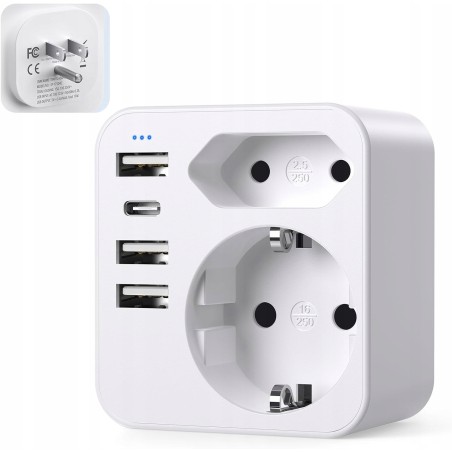 Outlet Adapter SP-175D4C wtyczki 6 w 1 z Francji na USA / DE kompaktowy
