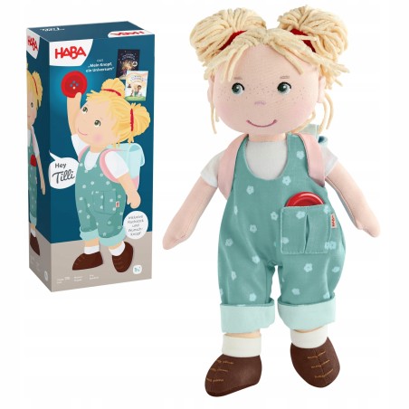 Outlet Lalka Przytulanka Haba Tilli miękka z plecakiem Z MATERIAŁU 30CM CE