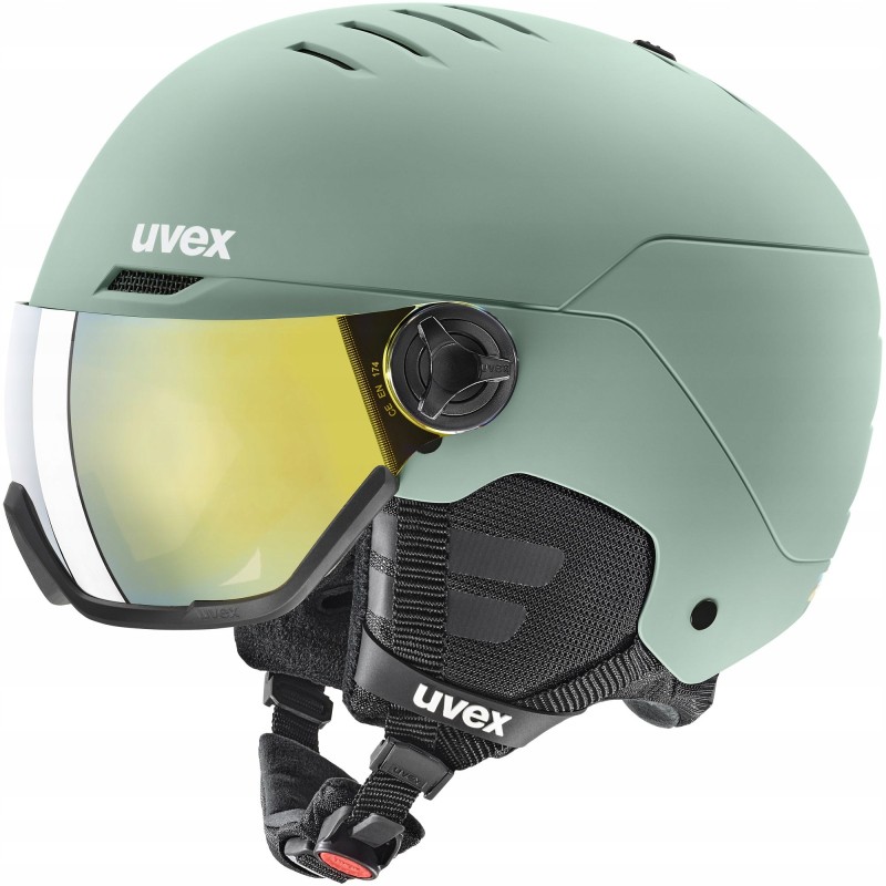 Kask Uvex Wanted Visor Oxid Green Z SZYBĄ Mirror GOLD 54-58cm M