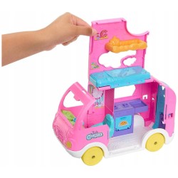 Outlet Barbie Chelsea różowy kamper + laleczka Chelsea + 14 akcesoriów OPIS