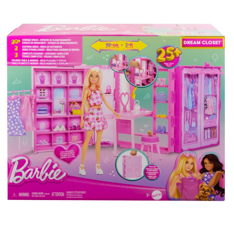 Outlet Lalka modowa Barbie różowa z szafą i akcesoriami 3+ HXD58 garderoba