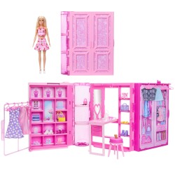 Outlet Lalka modowa Barbie różowa z szafą i akcesoriami 3+ HXD58 garderoba