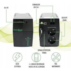 Outlet Zailacz awaryjny UPS MasterPower MF-UPS650VA 360W technologia AGM