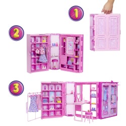 Outlet Lalka modowa Barbie różowa z szafą i akcesoriami 3+ HXD58 garderoba