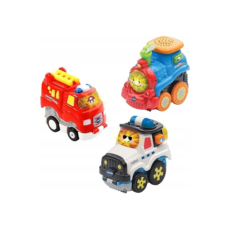 OUTLET Vtech Zestaw Wóz Strażacki Policja Lokomotywa Tut Tut Autka 3SZT. DE