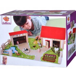 OUTLET DUŻA DREWNIANA FARMA ZAGRODA + FIGURKI ZWIERZĄT KONIE ŚWINKI STAJNIA