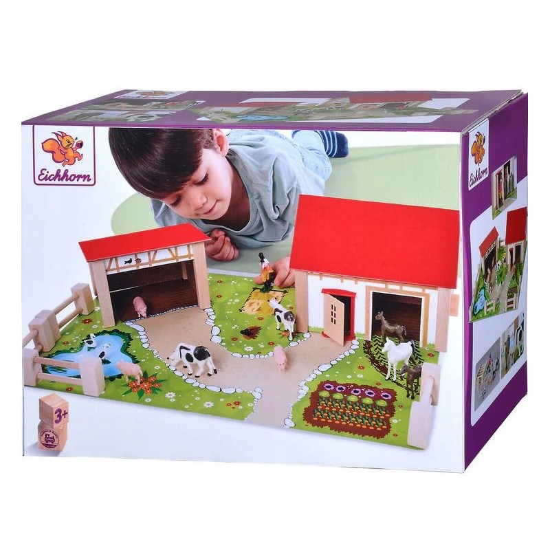OUTLET DUŻA DREWNIANA FARMA ZAGRODA + FIGURKI ZWIERZĄT KONIE ŚWINKI STAJNIA
