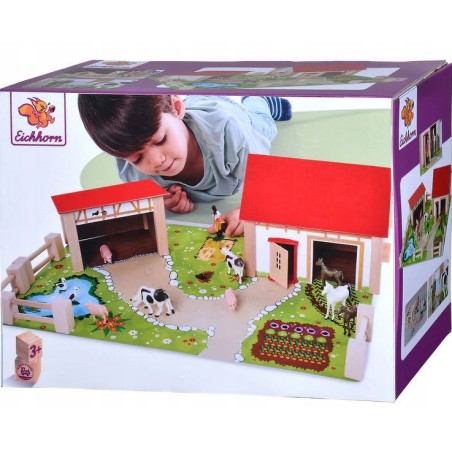 OUTLET DUŻA DREWNIANA FARMA ZAGRODA + FIGURKI ZWIERZĄT KONIE ŚWINKI STAJNIA