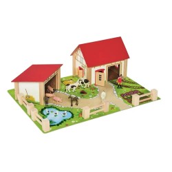 OUTLET DUŻA DREWNIANA FARMA ZAGRODA + FIGURKI ZWIERZĄT KONIE ŚWINKI STAJNIA