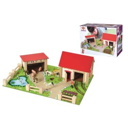 OUTLET DUŻA DREWNIANA FARMA ZAGRODA + FIGURKI ZWIERZĄT KONIE ŚWINKI STAJNIA