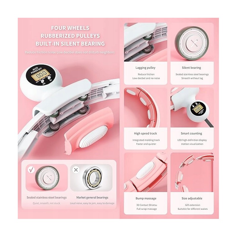 Outlet K-MART u5 Hula Hoop z inteligentną wagą różowy zmienna średnica