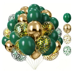 Balony zestaw balonów ciemno zielono złoty dekoracja urodziny hel 20 szt