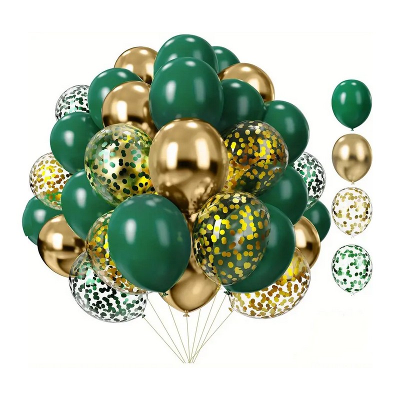 Balony zestaw balonów ciemno zielono złoty dekoracja urodziny hel 20 szt